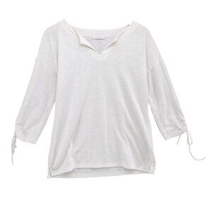 T by Talbots Top Womens White 3/4 Sleeve Split Neck Pullover Size S